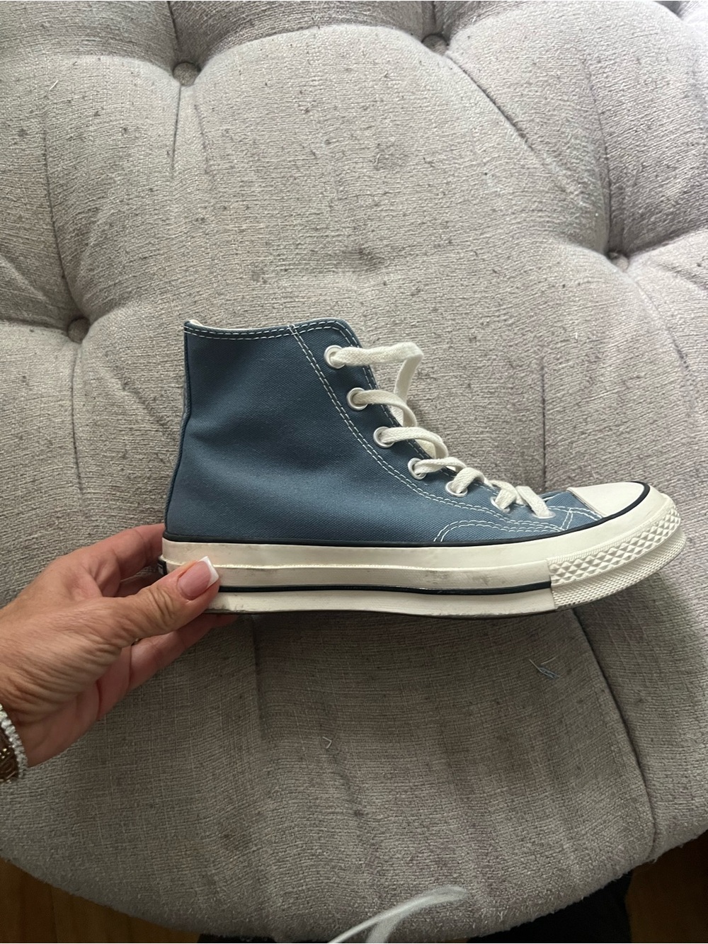 Converse High-Top Canvas Sneakers in Light Blue and White